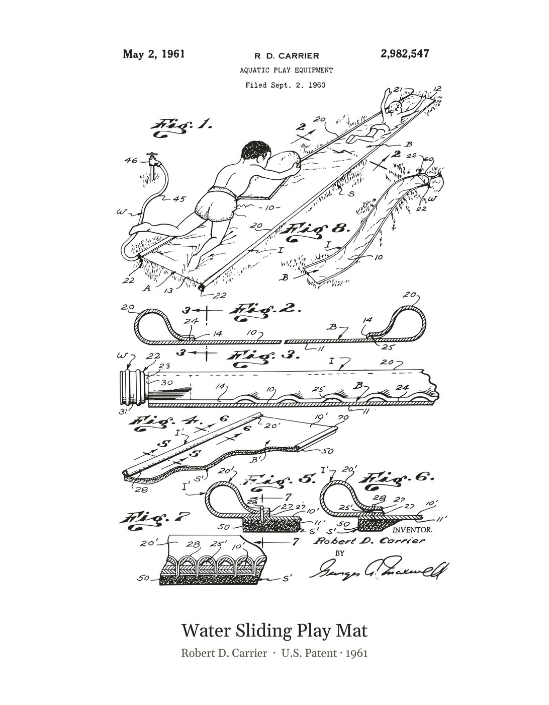 Water Sliding Play Mat patent art print