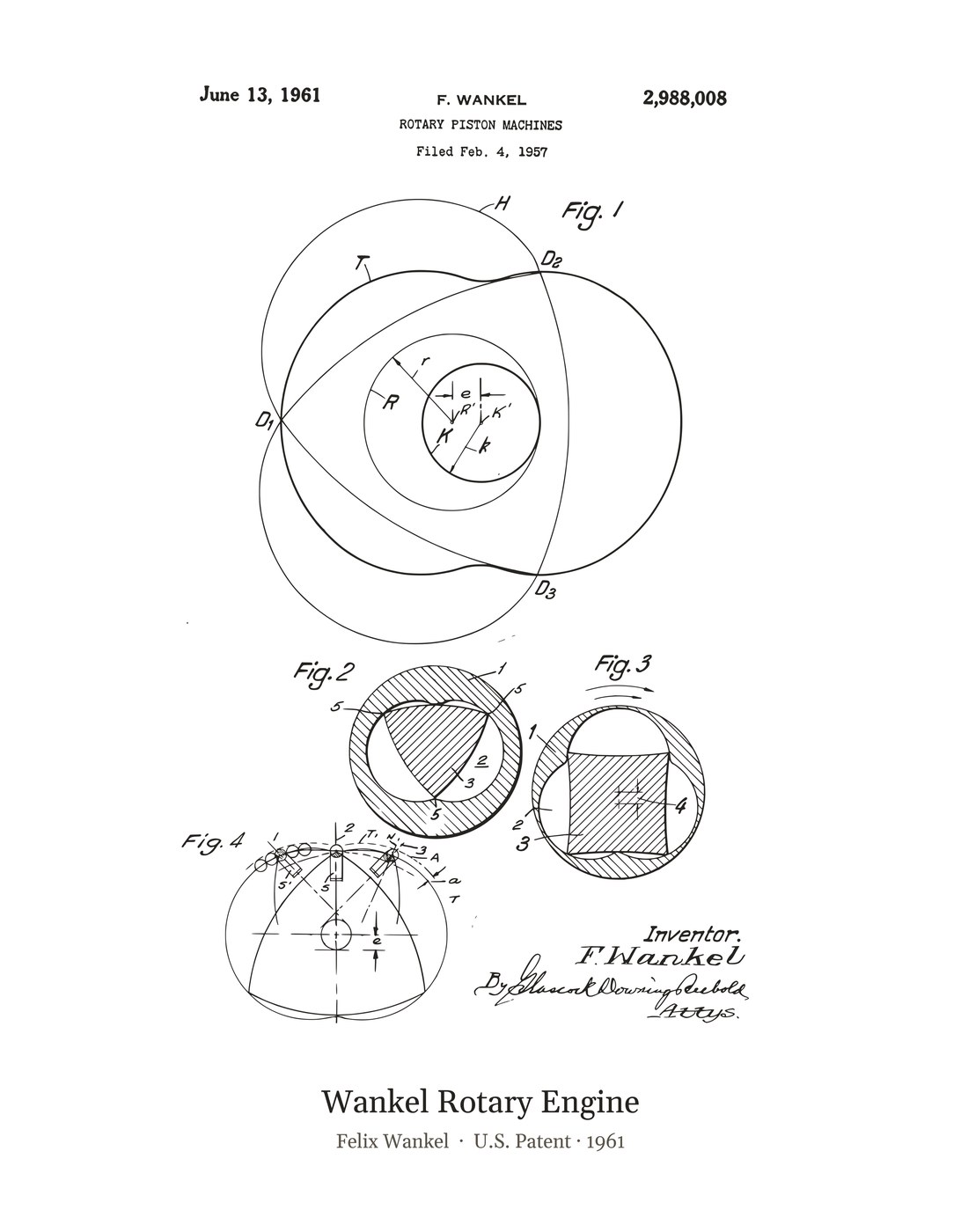 Wankel Rotary Engine patent art print