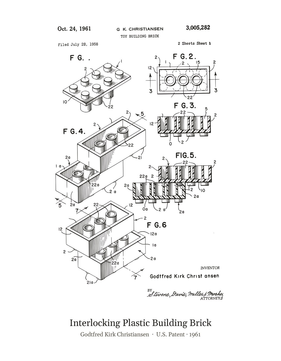 Interlocking Plastic Building Brick patent art print
