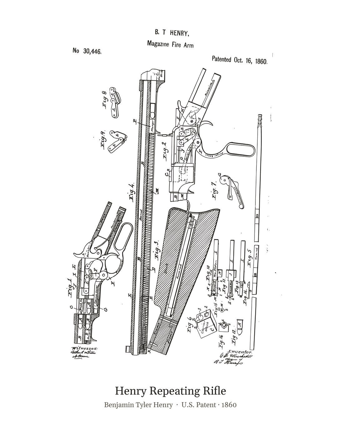 Henry Repeating Rifle patent art print