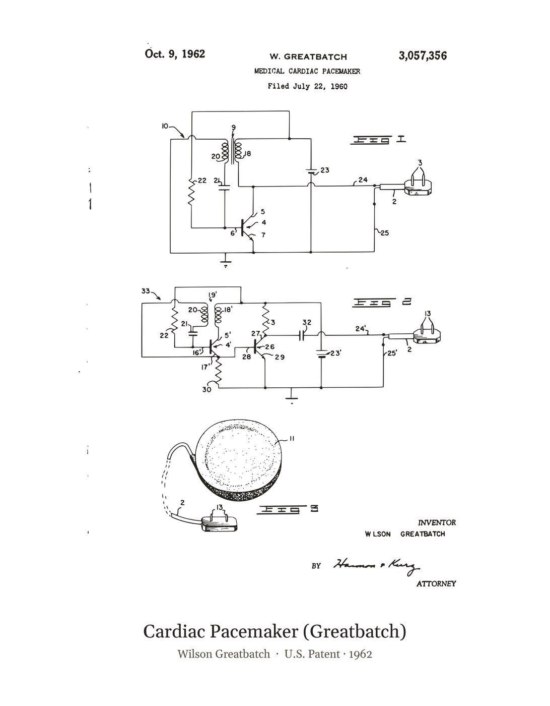 Cardiac Pacemaker (Greatbatch) patent art print