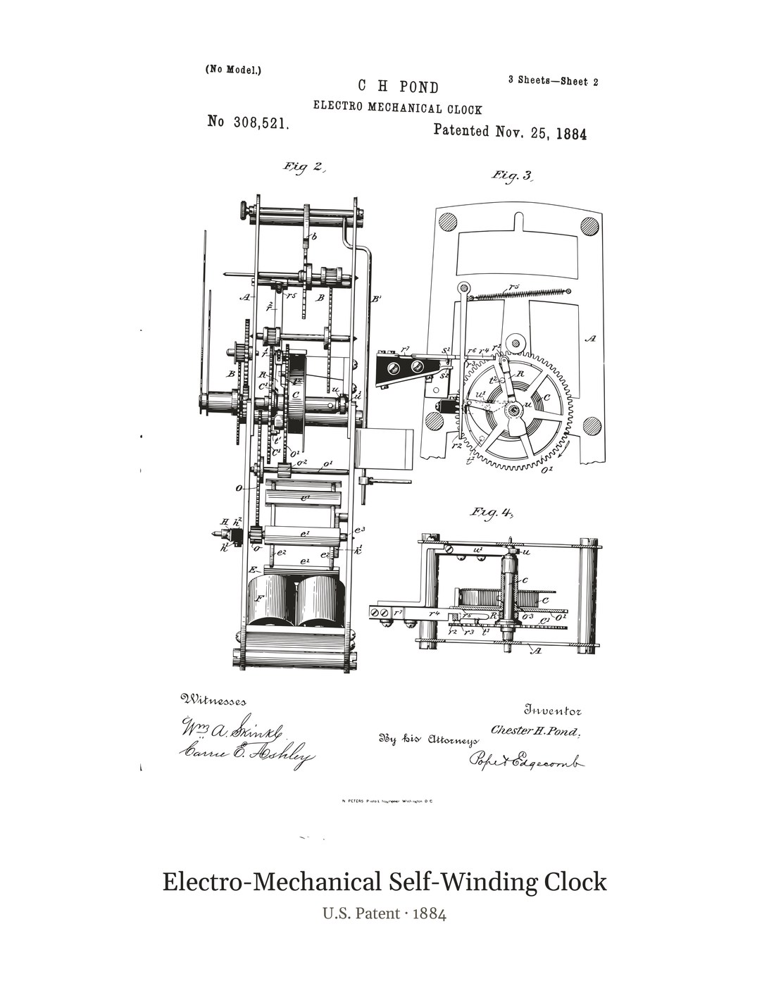Electro-Mechanical Self-Winding Clock patent art print