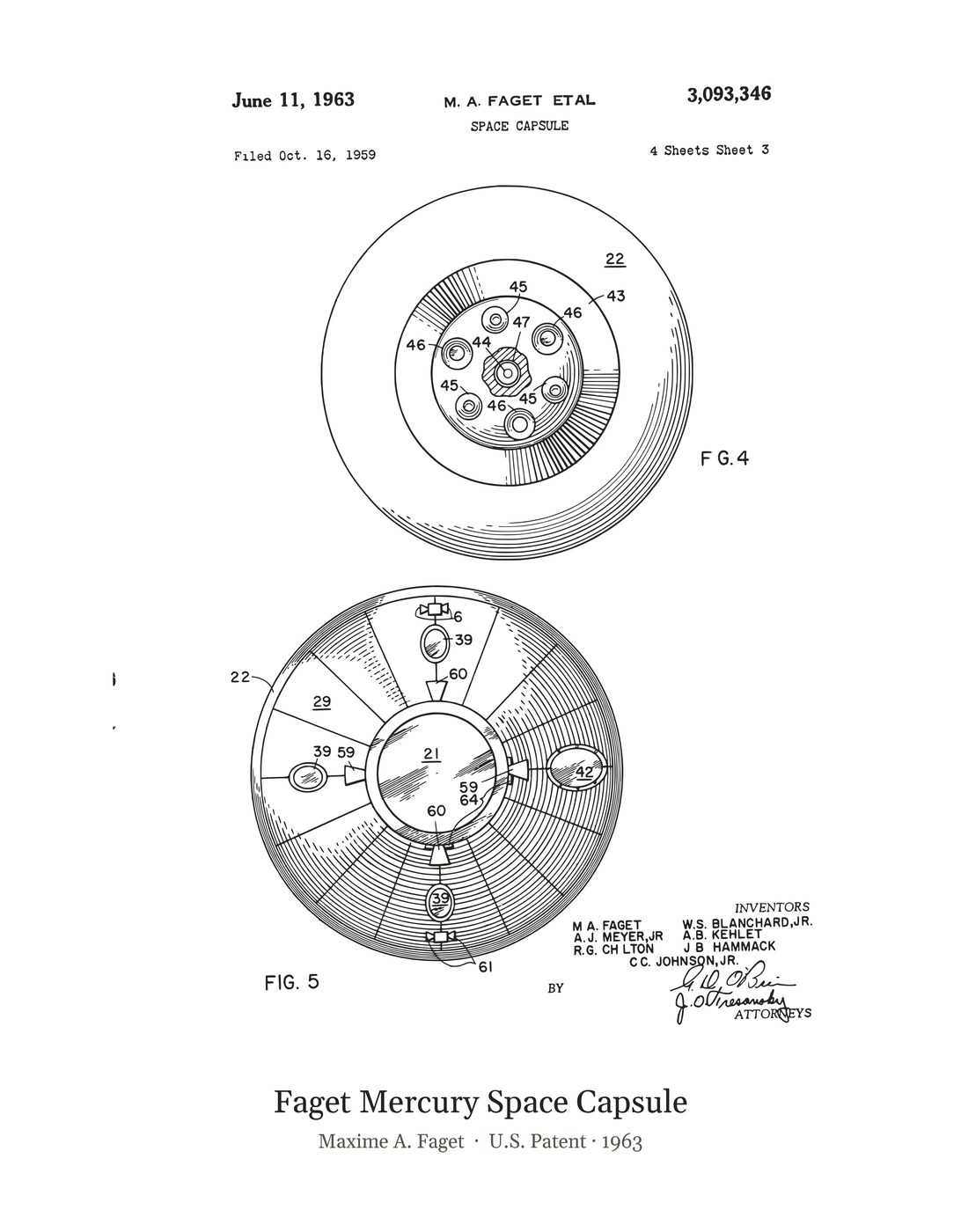 Faget Mercury Space Capsule patent art print
