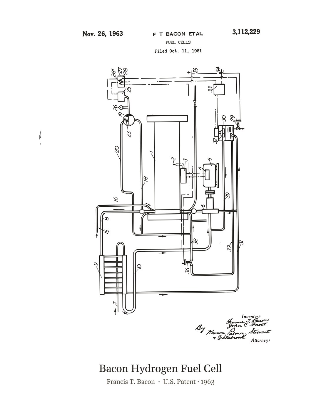 Bacon Hydrogen Fuel Cell patent art print