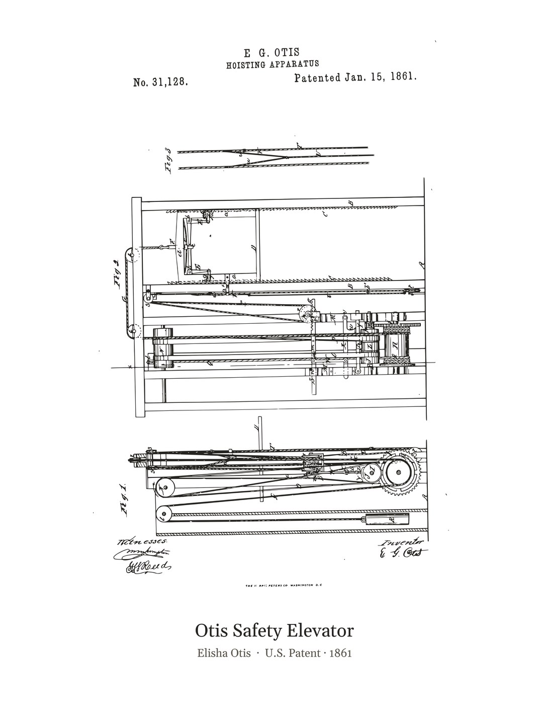 Otis Safety Elevator patent art print