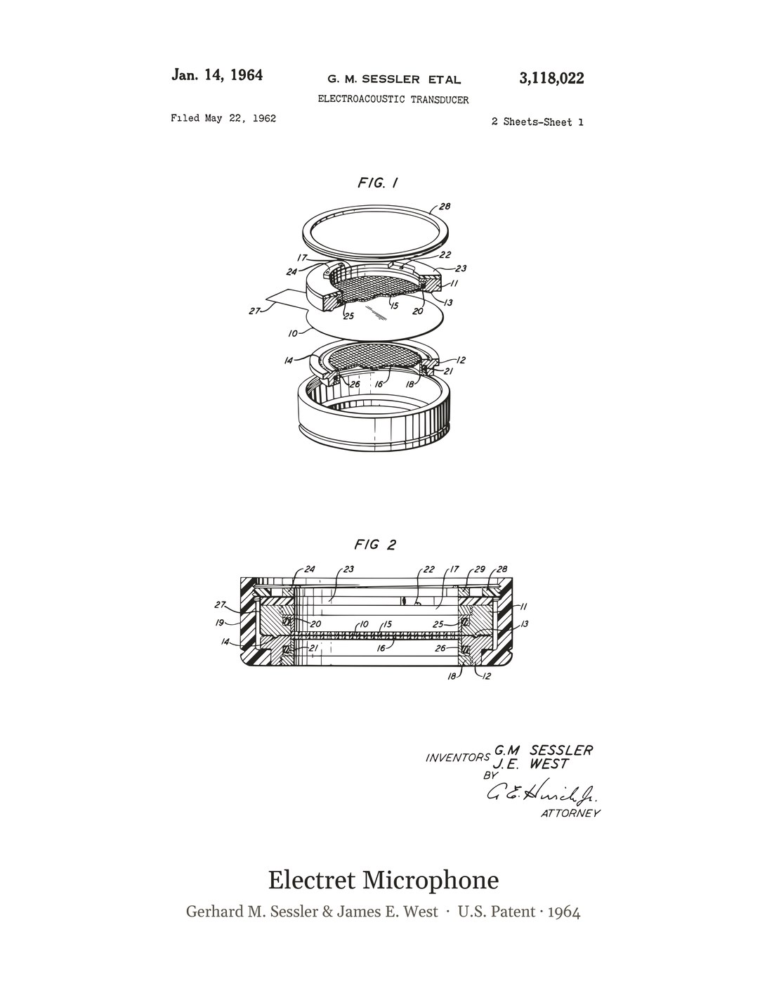 Electret Microphone patent art print
