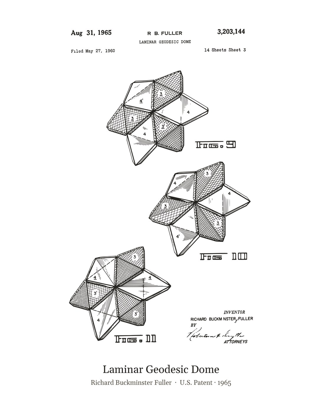 Laminar Geodesic Dome patent art print