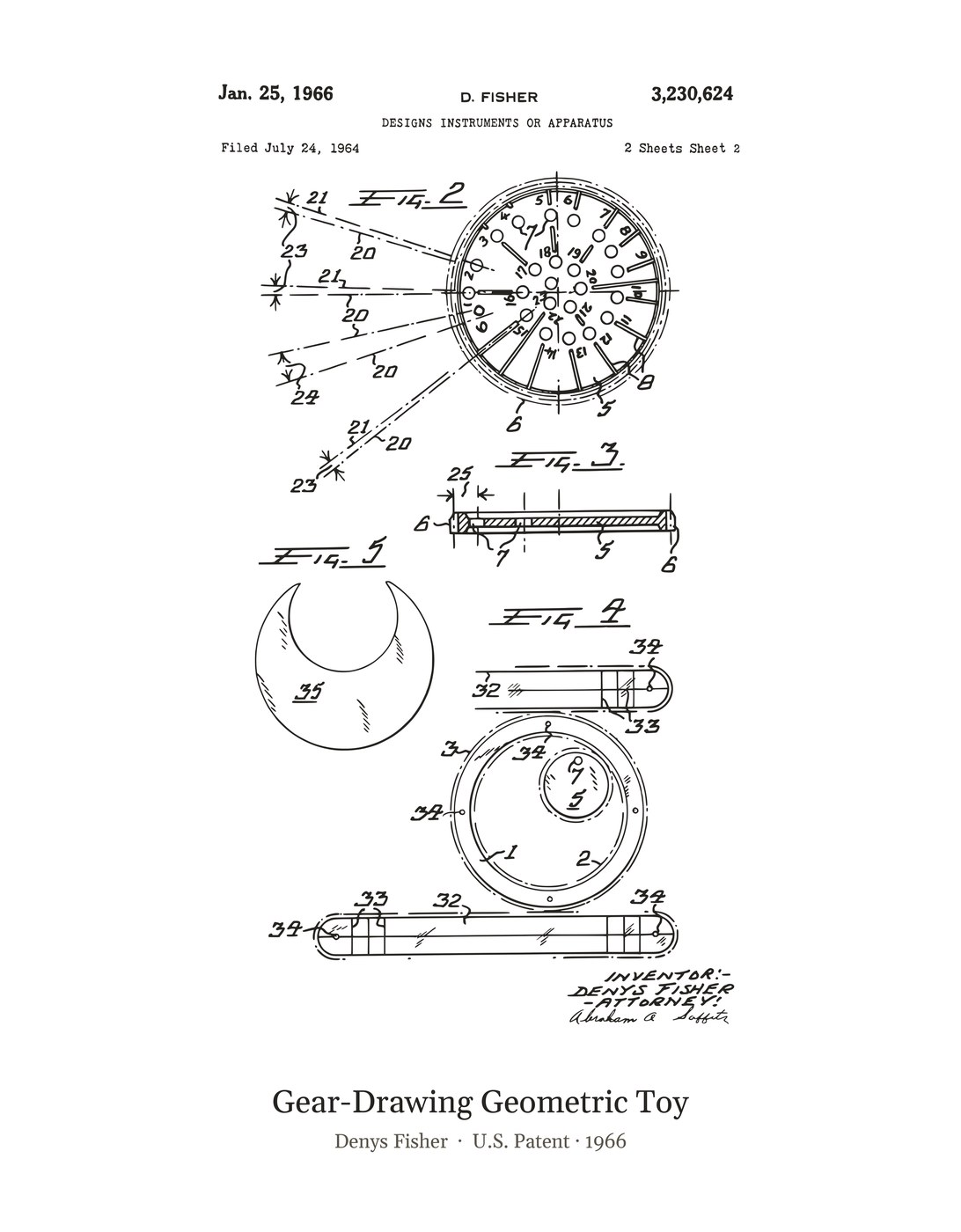 Gear-Drawing Geometric Toy patent art print