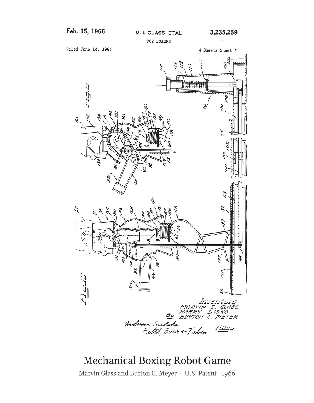 Mechanical Boxing Robot Game patent art print