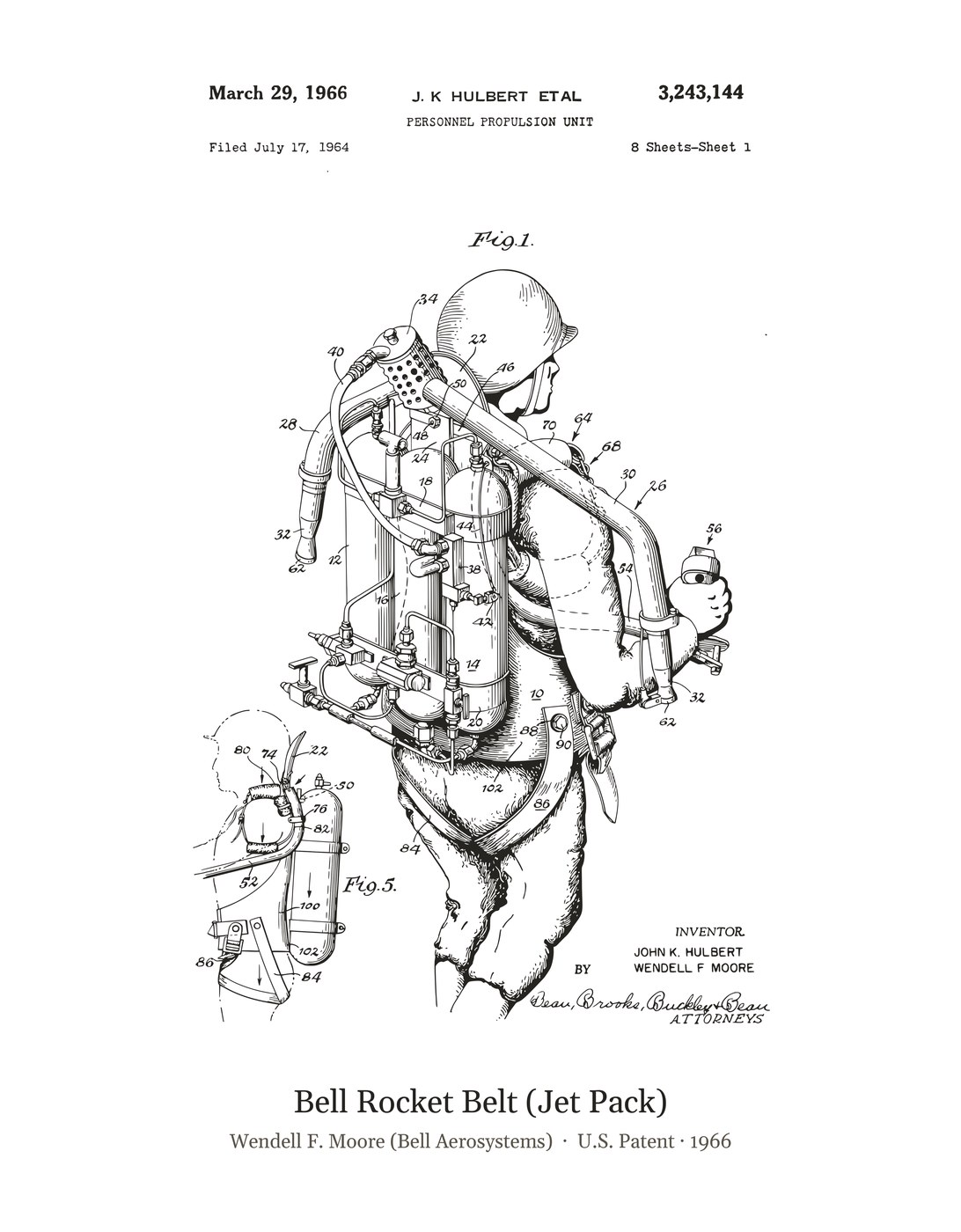 Bell Rocket Belt (Jet Pack) patent art print