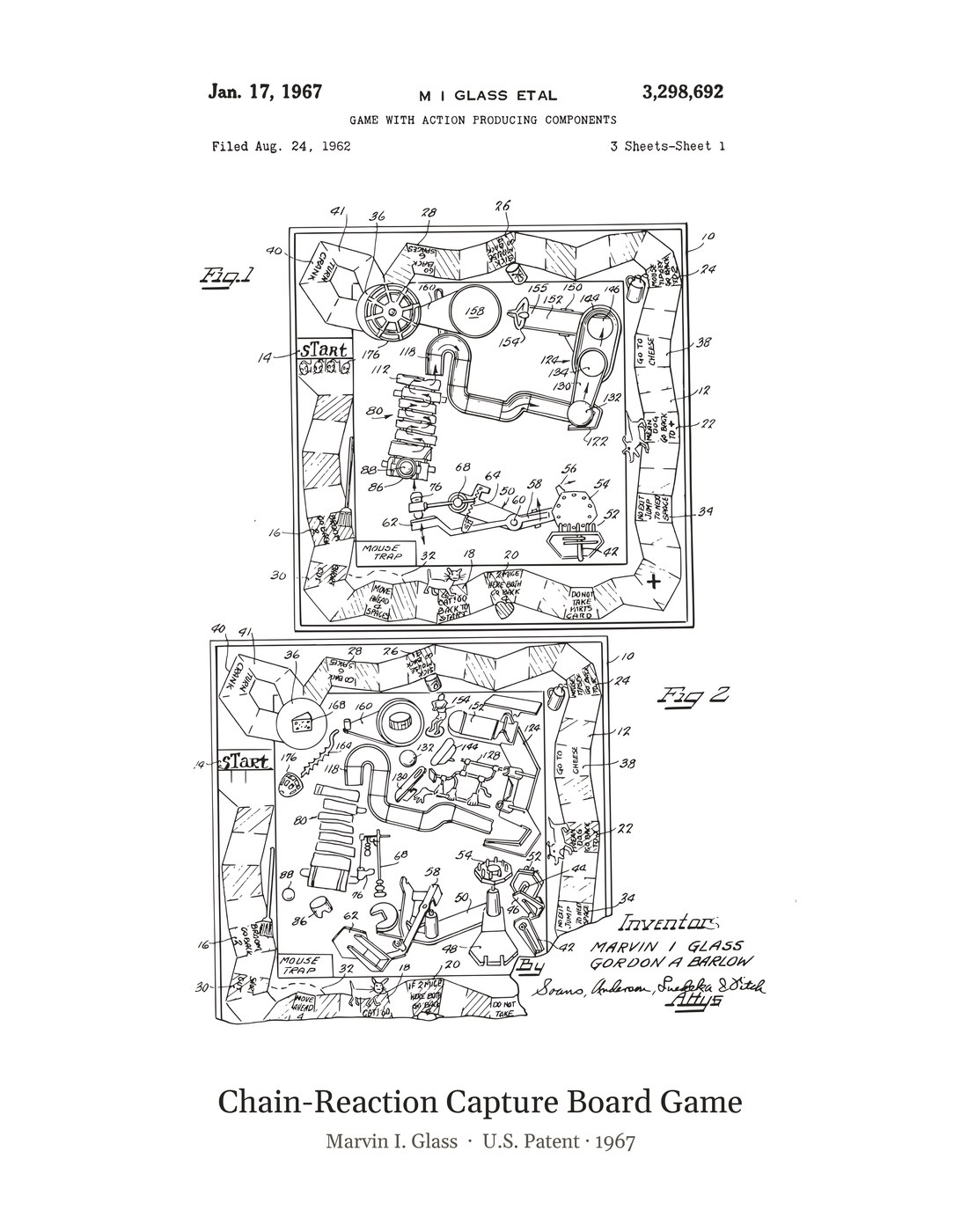 Chain-Reaction Capture Board Game patent art print