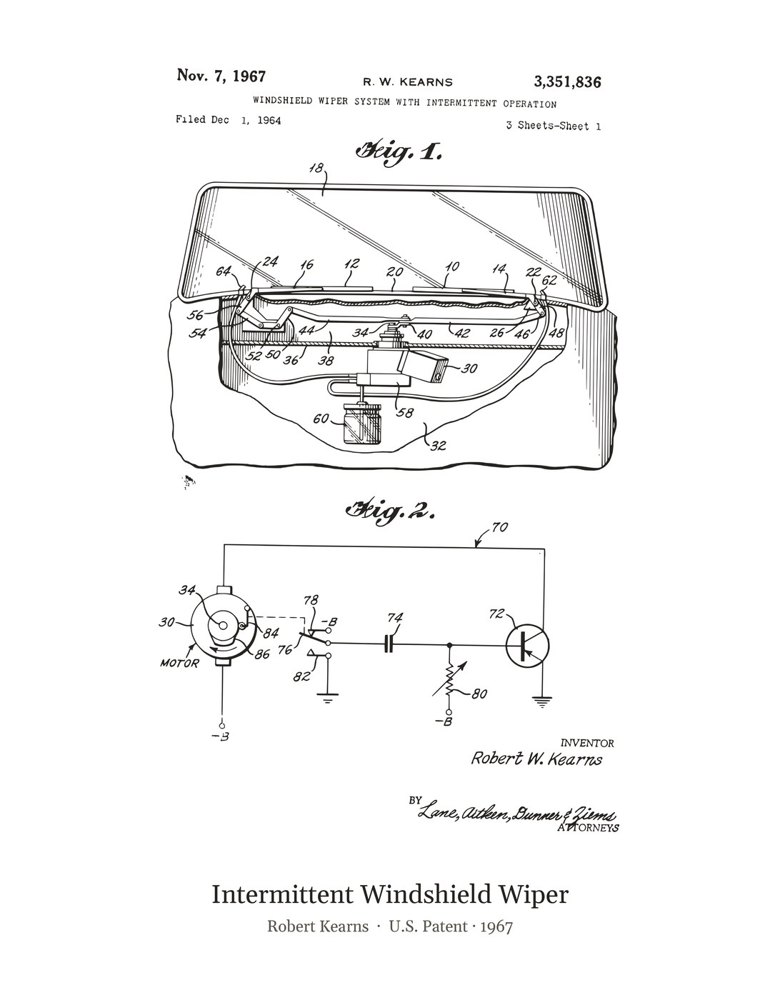 Intermittent Windshield Wiper patent art print