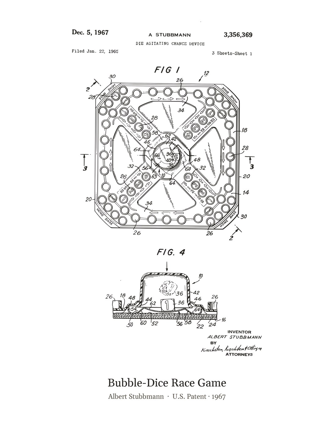 Bubble-Dice Race Game patent art print