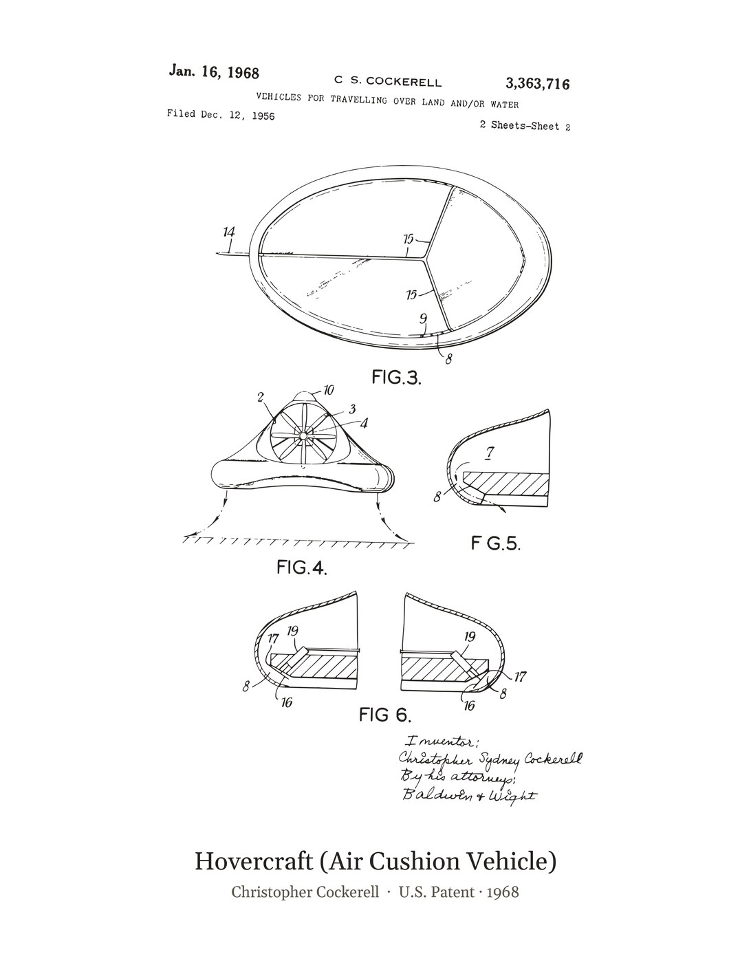 Hovercraft (Air Cushion Vehicle) patent art print