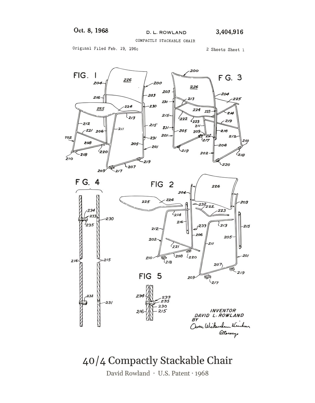 40/4 Compactly Stackable Chair patent art print