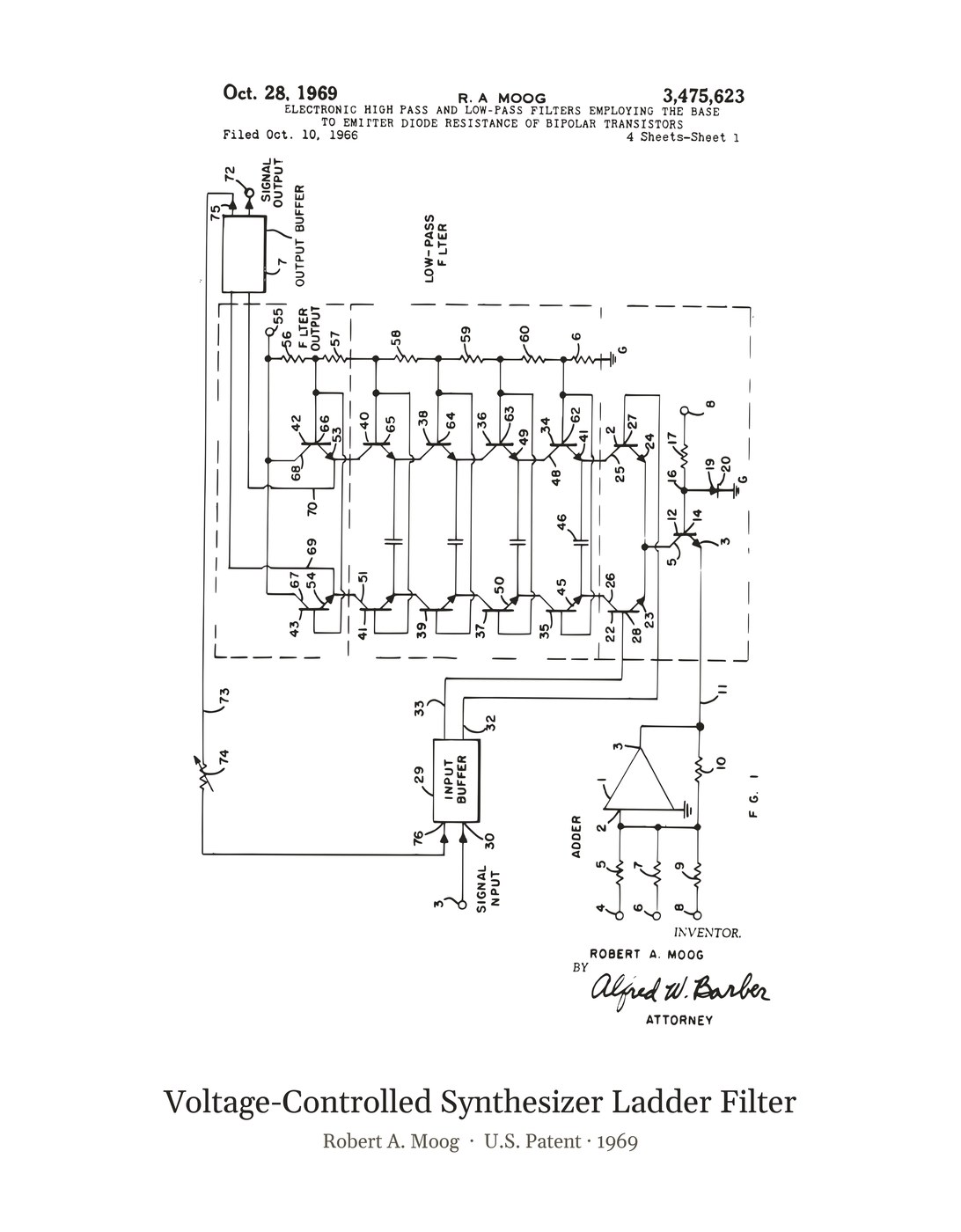 Voltage-Controlled Synthesizer Ladder Filter patent art print