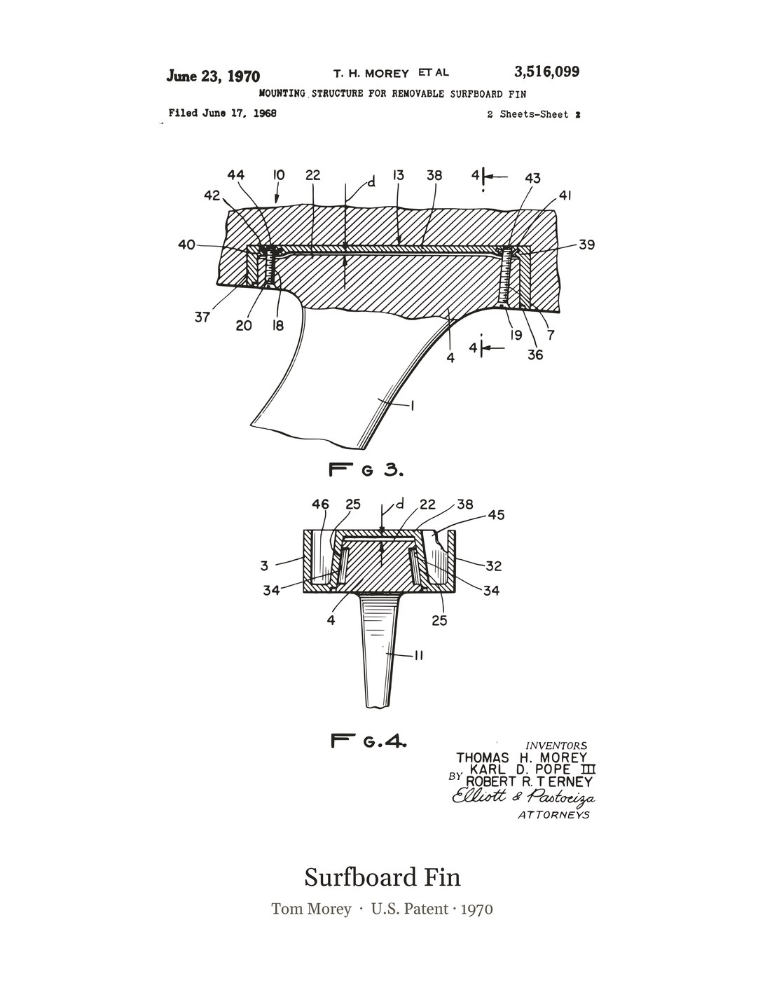Surfboard Fin patent art print