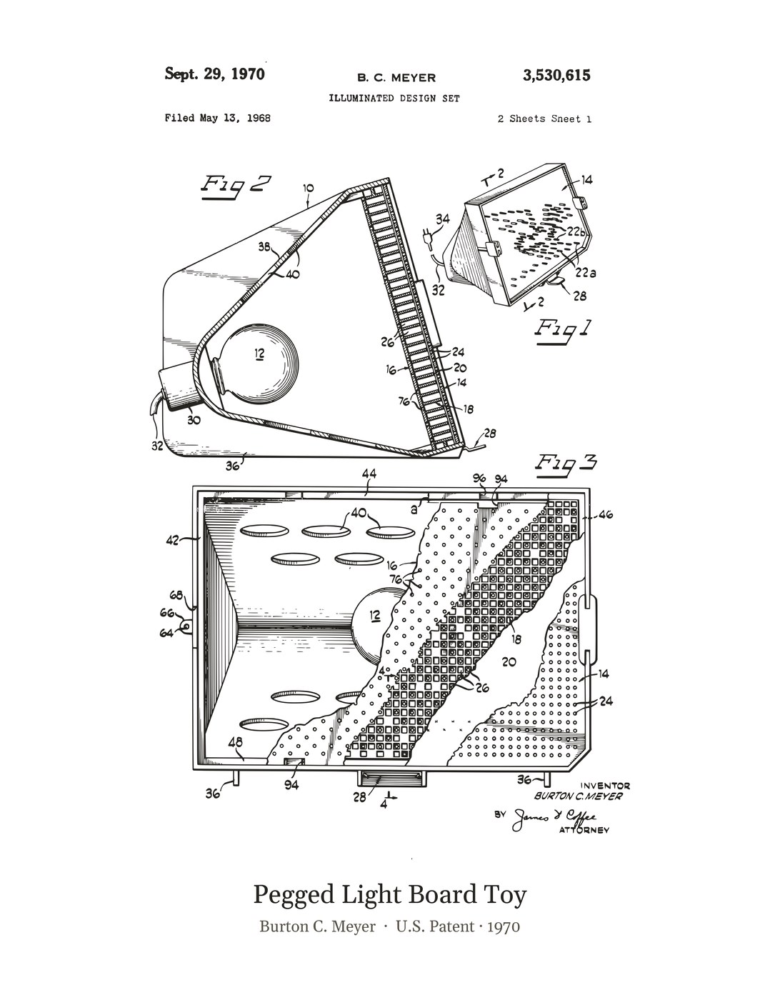 Pegged Light Board Toy patent art print
