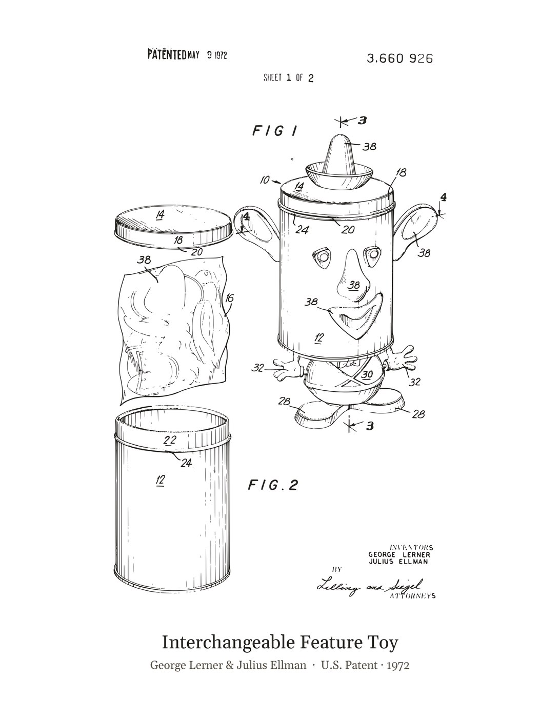 Interchangeable Feature Toy patent art print