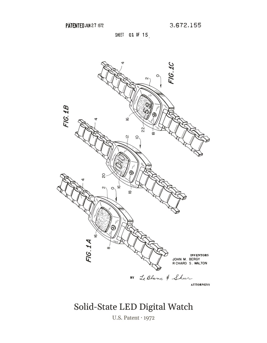 Solid-State LED Digital Watch patent art print