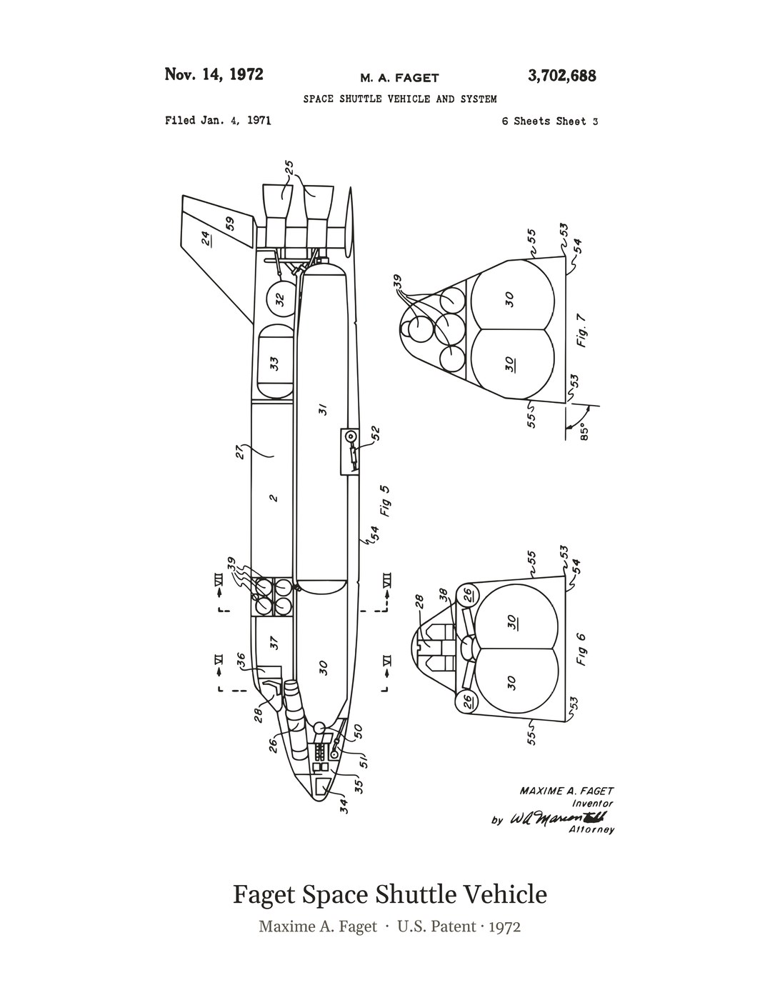 Faget Space Shuttle Vehicle patent art print