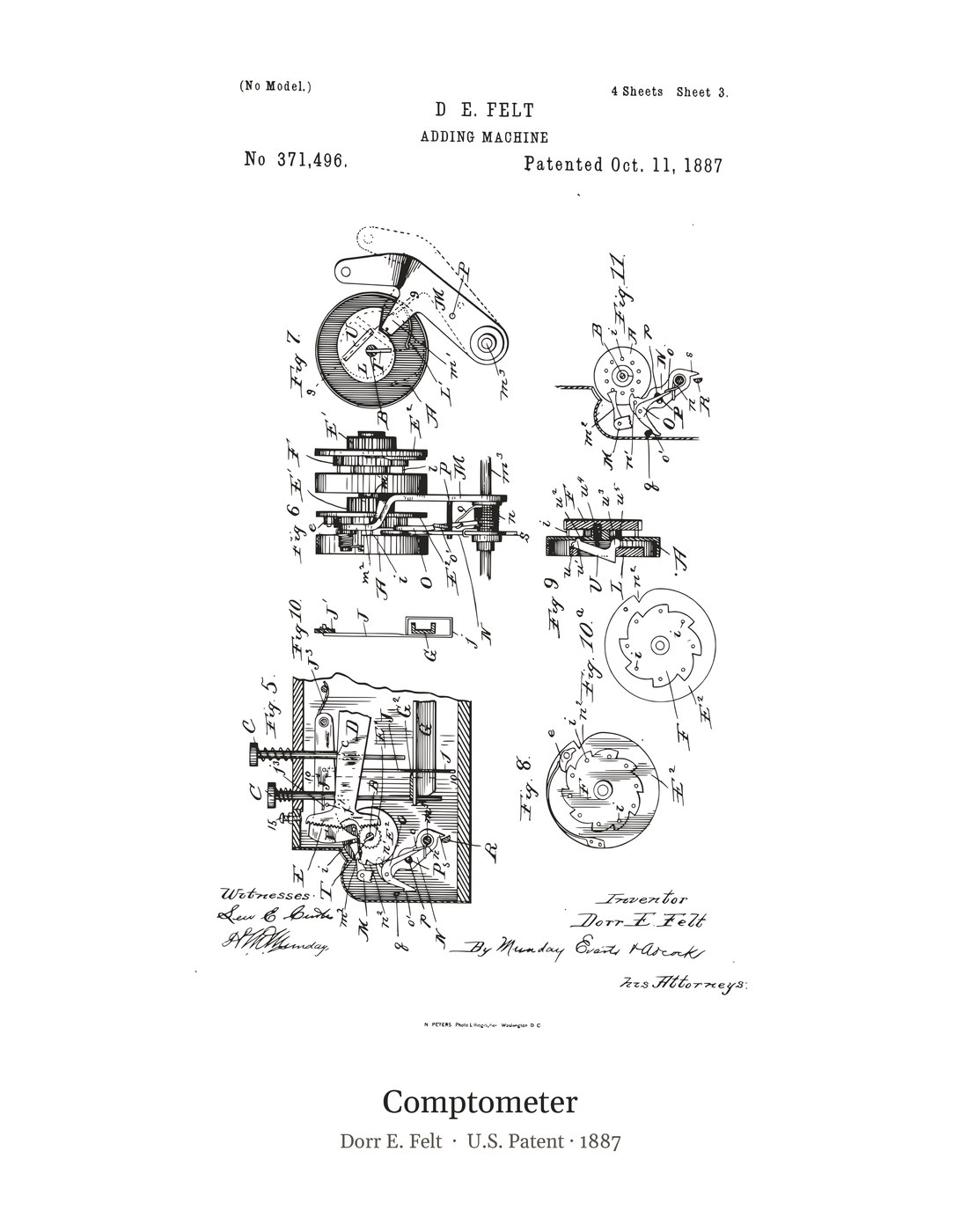 Comptometer patent art print