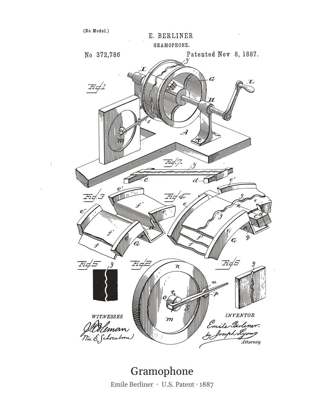 Gramophone patent art print