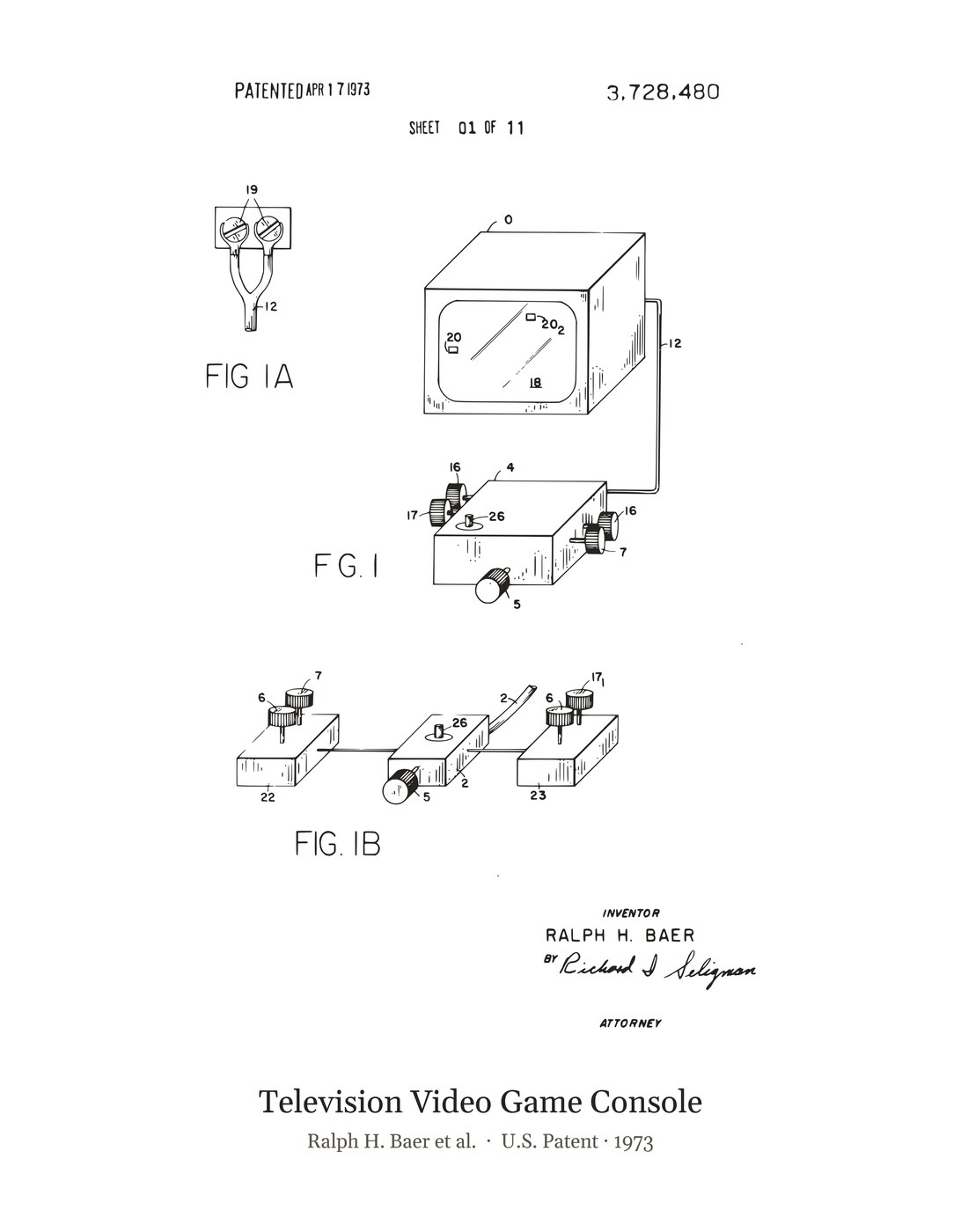 Television Video Game Console patent art print