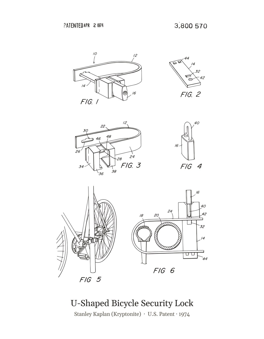 U-Shaped Bicycle Security Lock patent art print