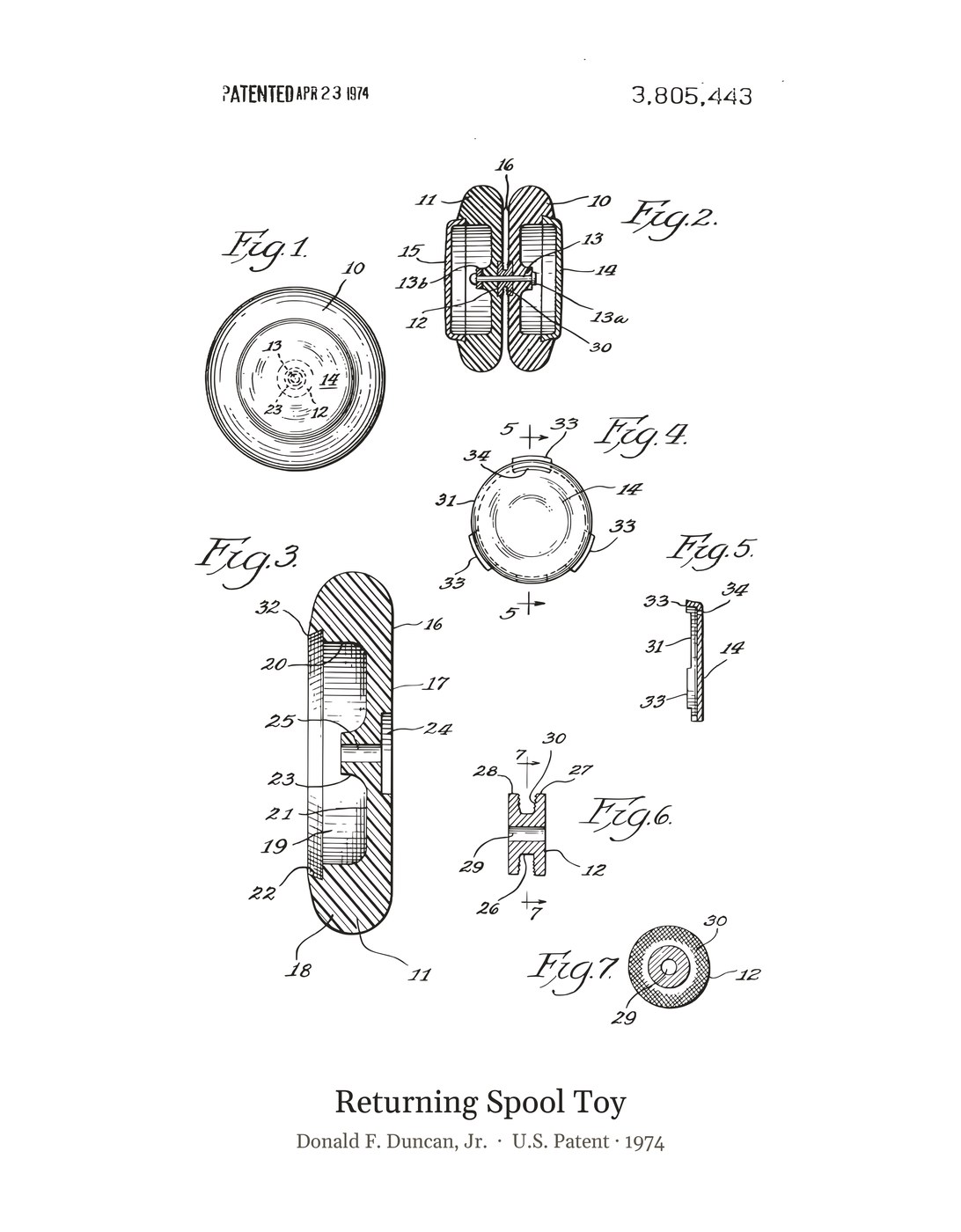 Returning Spool Toy patent art print