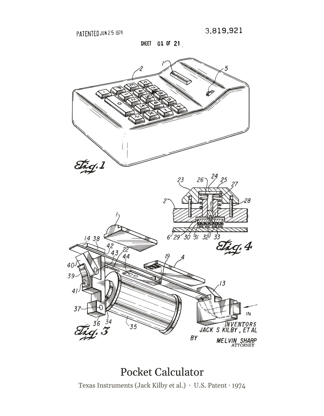 Pocket Calculator patent art print