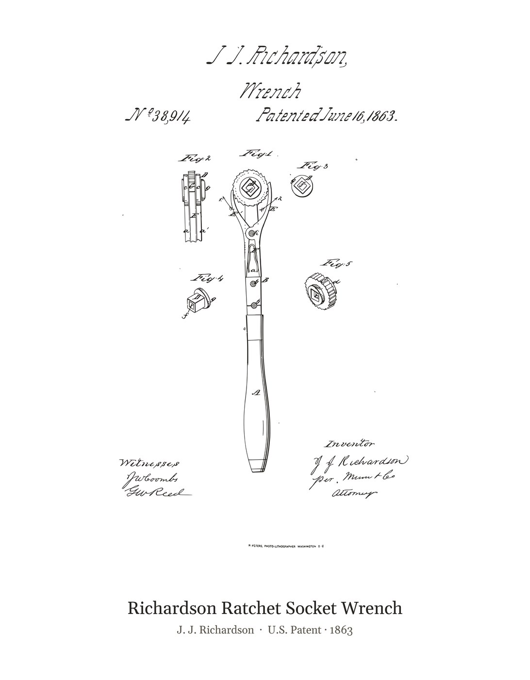 Richardson Ratchet Socket Wrench patent art print