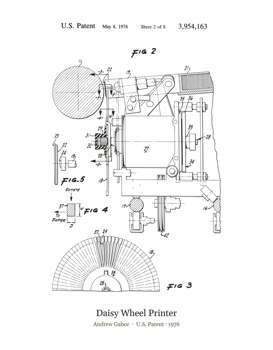 Daisy Wheel Printer patent art print