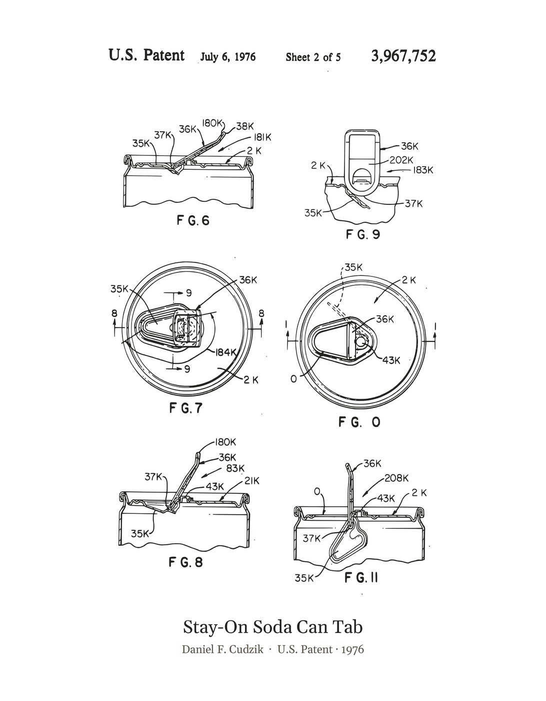 Stay-On Soda Can Tab patent art print
