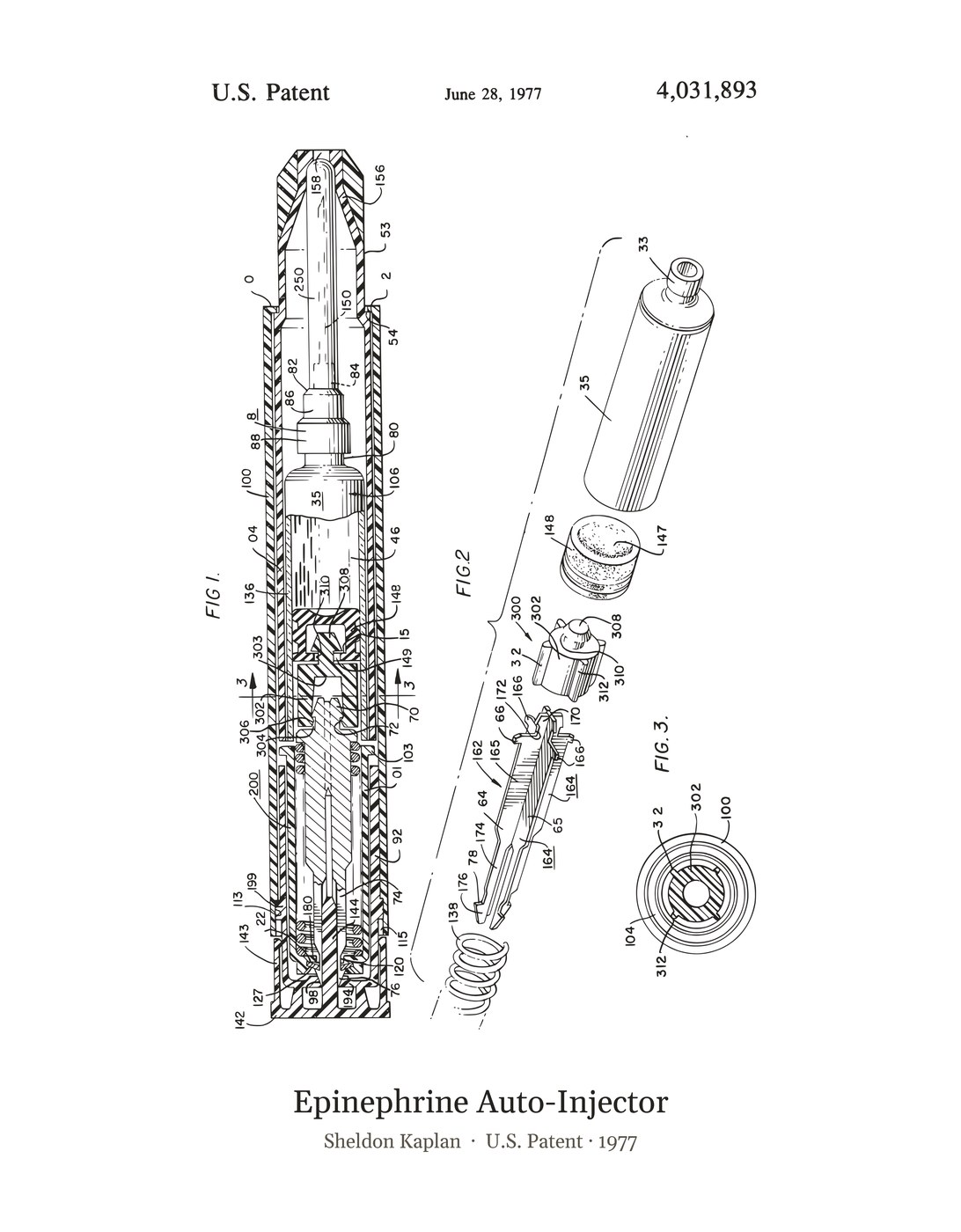 Epinephrine Auto-Injector patent art print