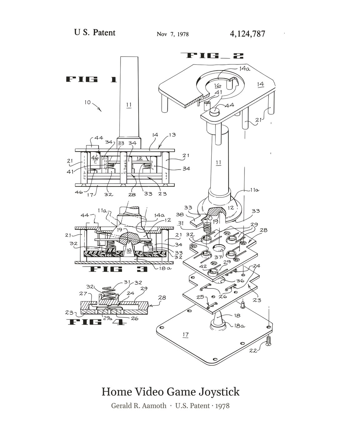 Home Video Game Joystick patent art print
