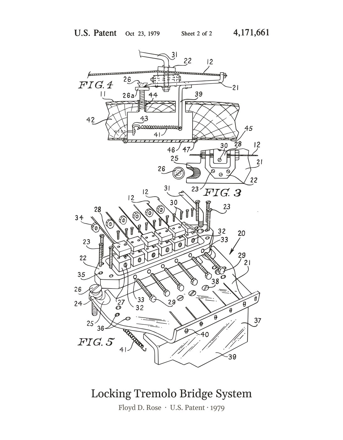 Locking Tremolo Bridge System patent art print