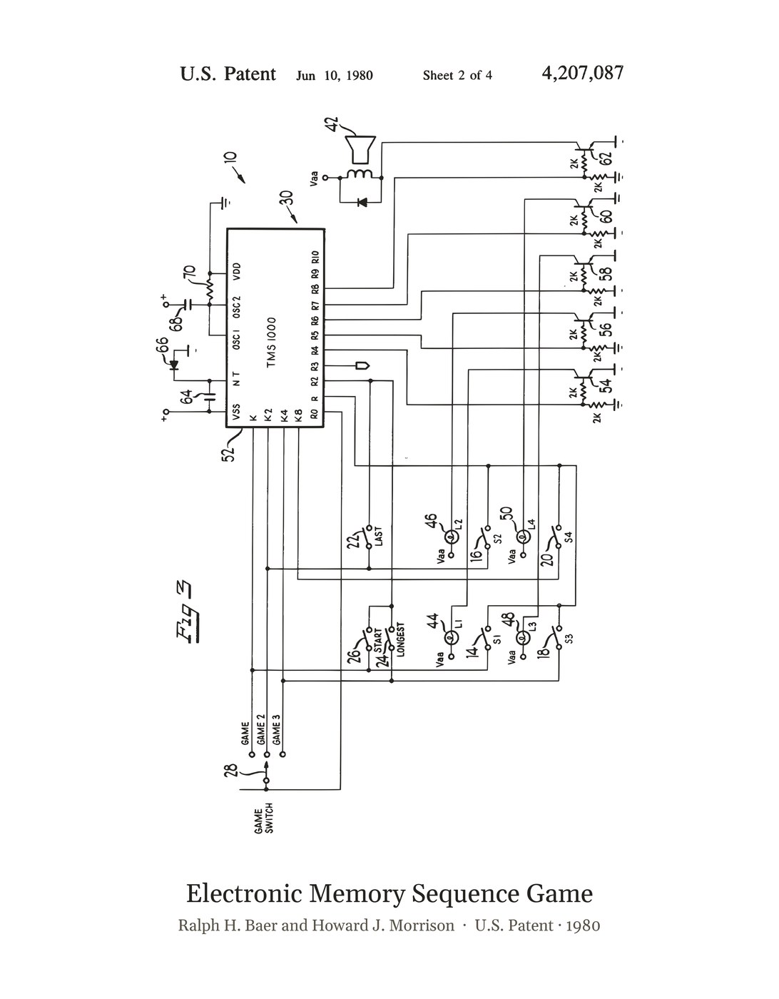 Electronic Memory Sequence Game patent art print