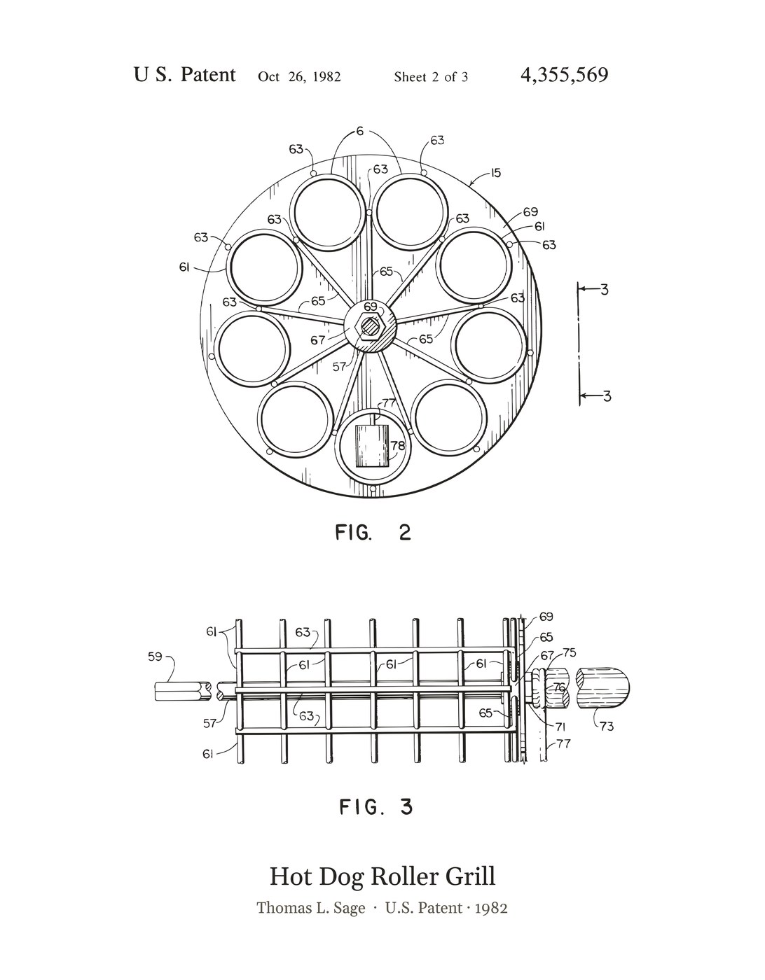 Hot Dog Roller Grill patent art print