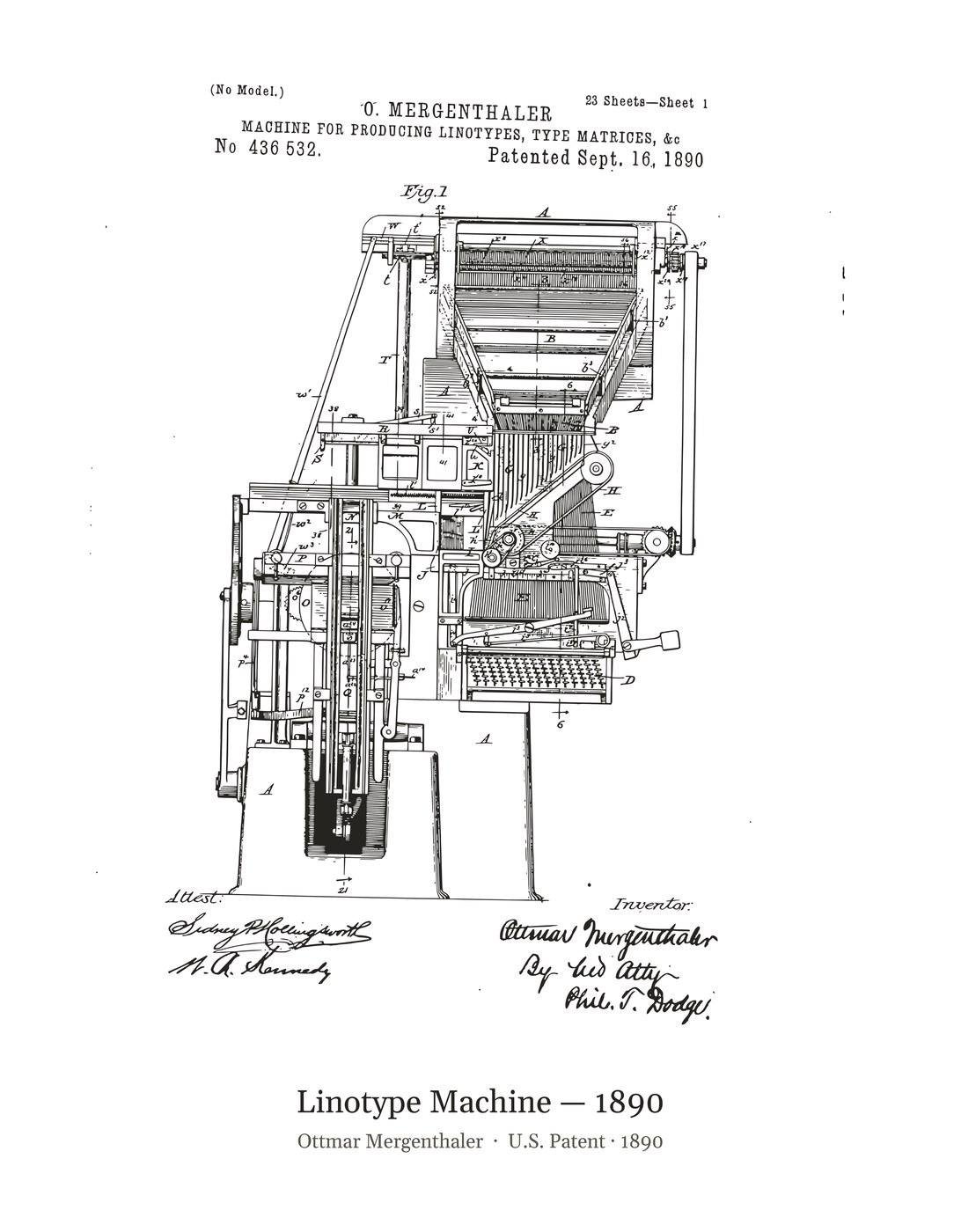 Linotype Machine — 1890 patent art print