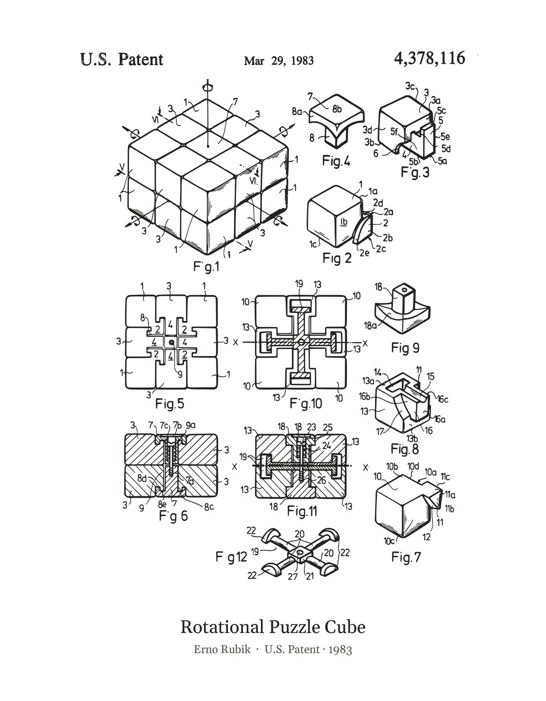 Rotational Puzzle Cube patent art print