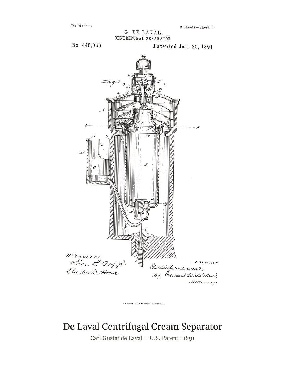 De Laval Centrifugal Cream Separator patent art print