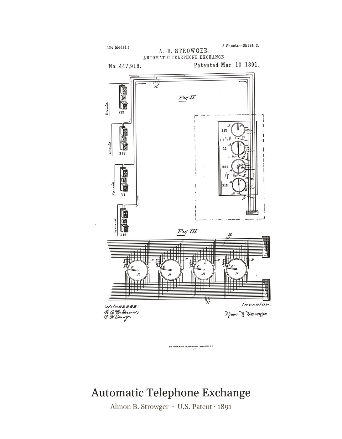 Automatic Telephone Exchange patent art print