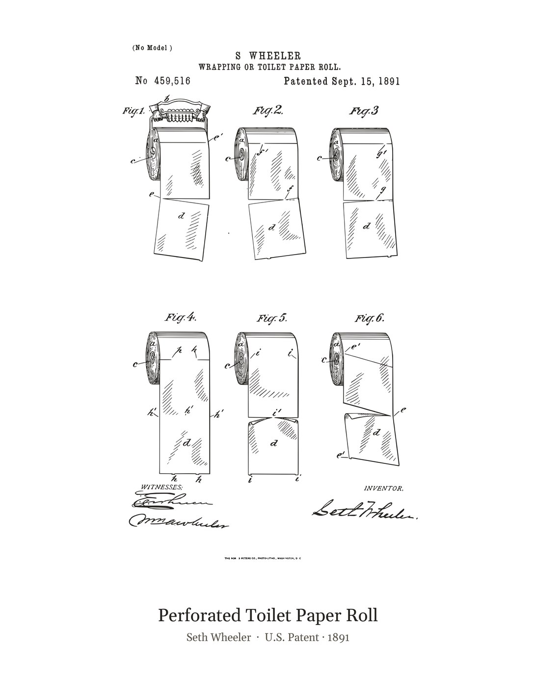 Perforated Toilet Paper Roll patent art print