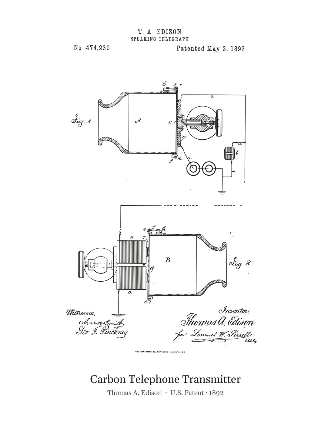 Carbon Telephone Transmitter patent art print
