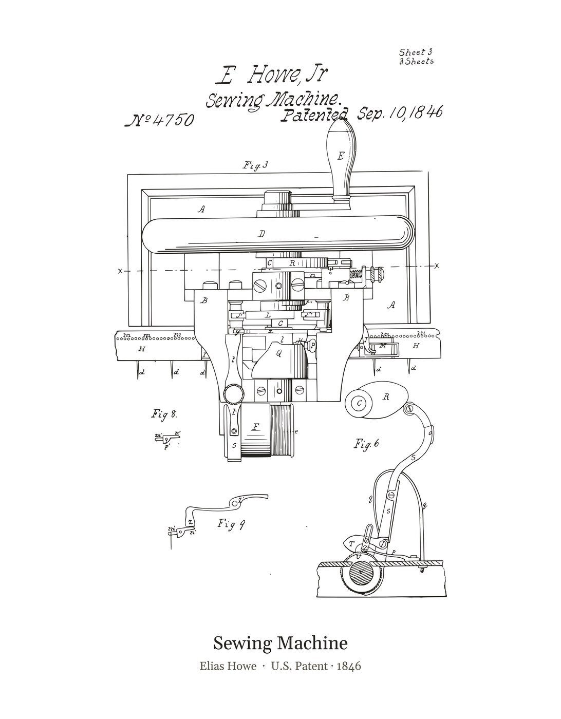 Sewing Machine patent art print