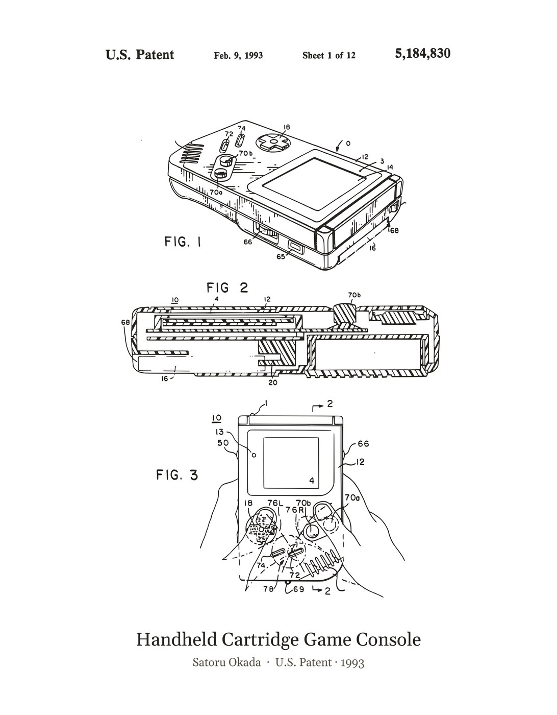 Handheld Cartridge Game Console patent art print