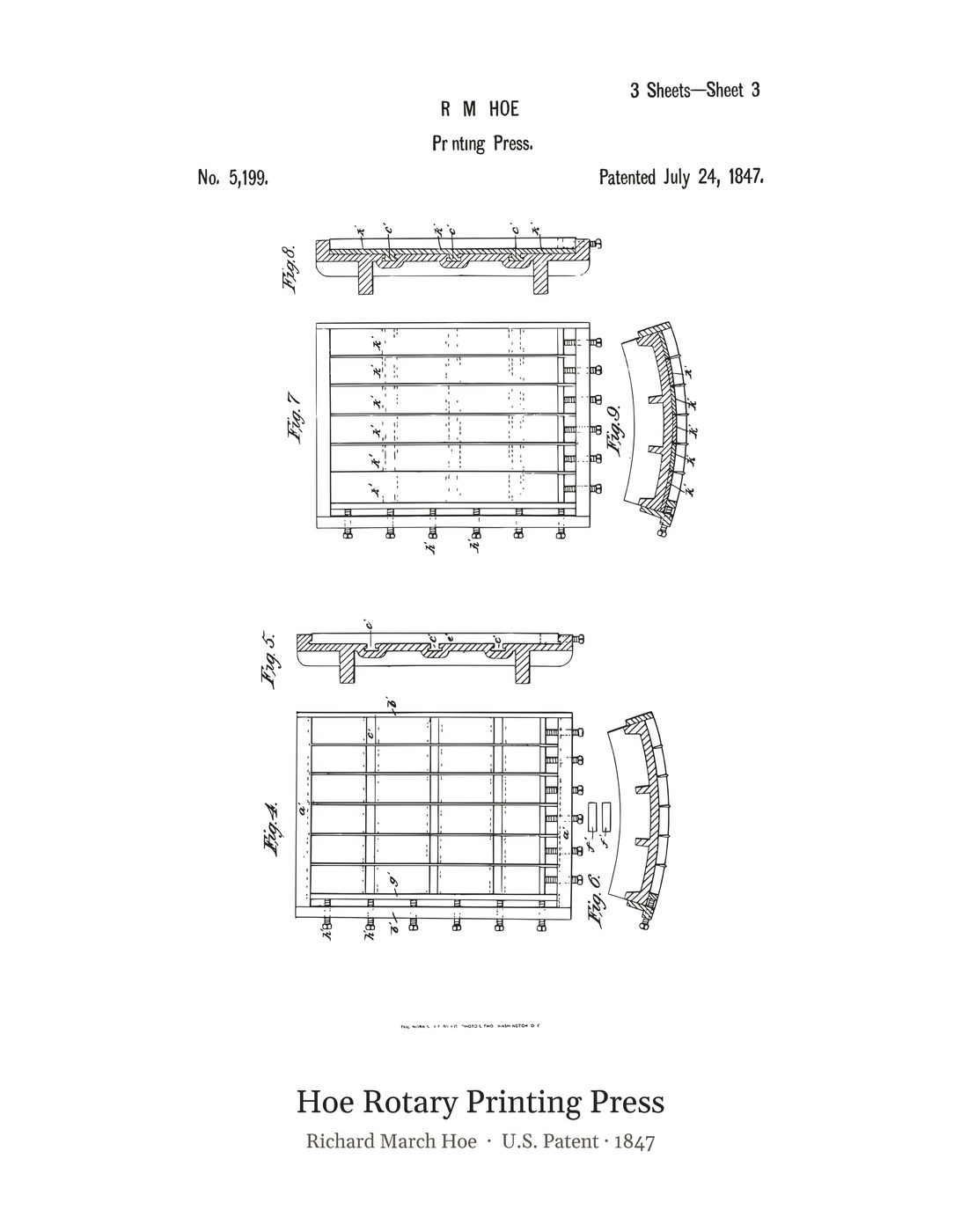 Hoe Rotary Printing Press patent art print