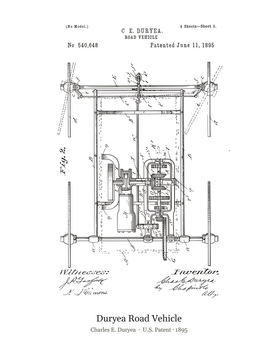 Duryea Road Vehicle patent art print