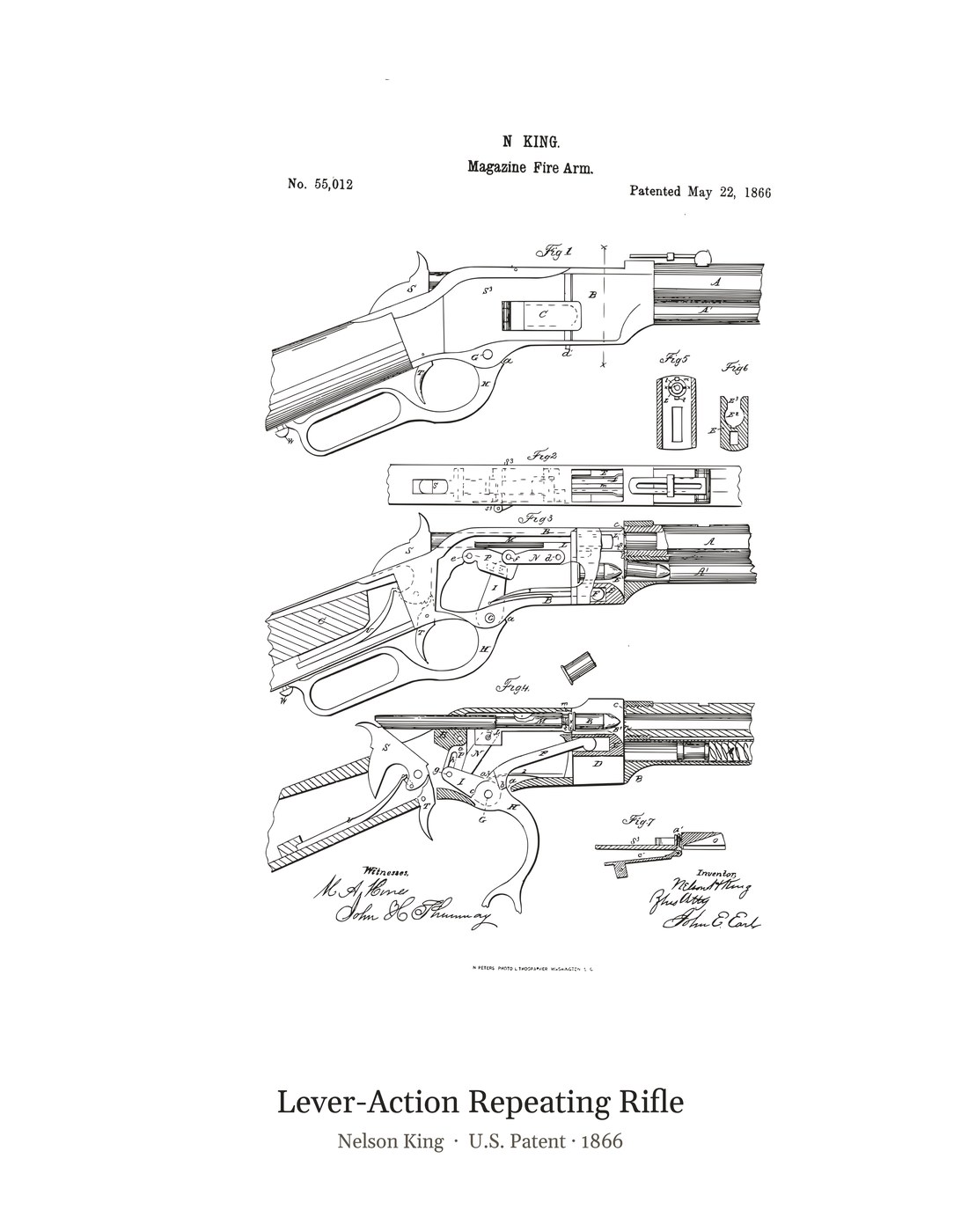 Lever-Action Repeating Rifle patent art print